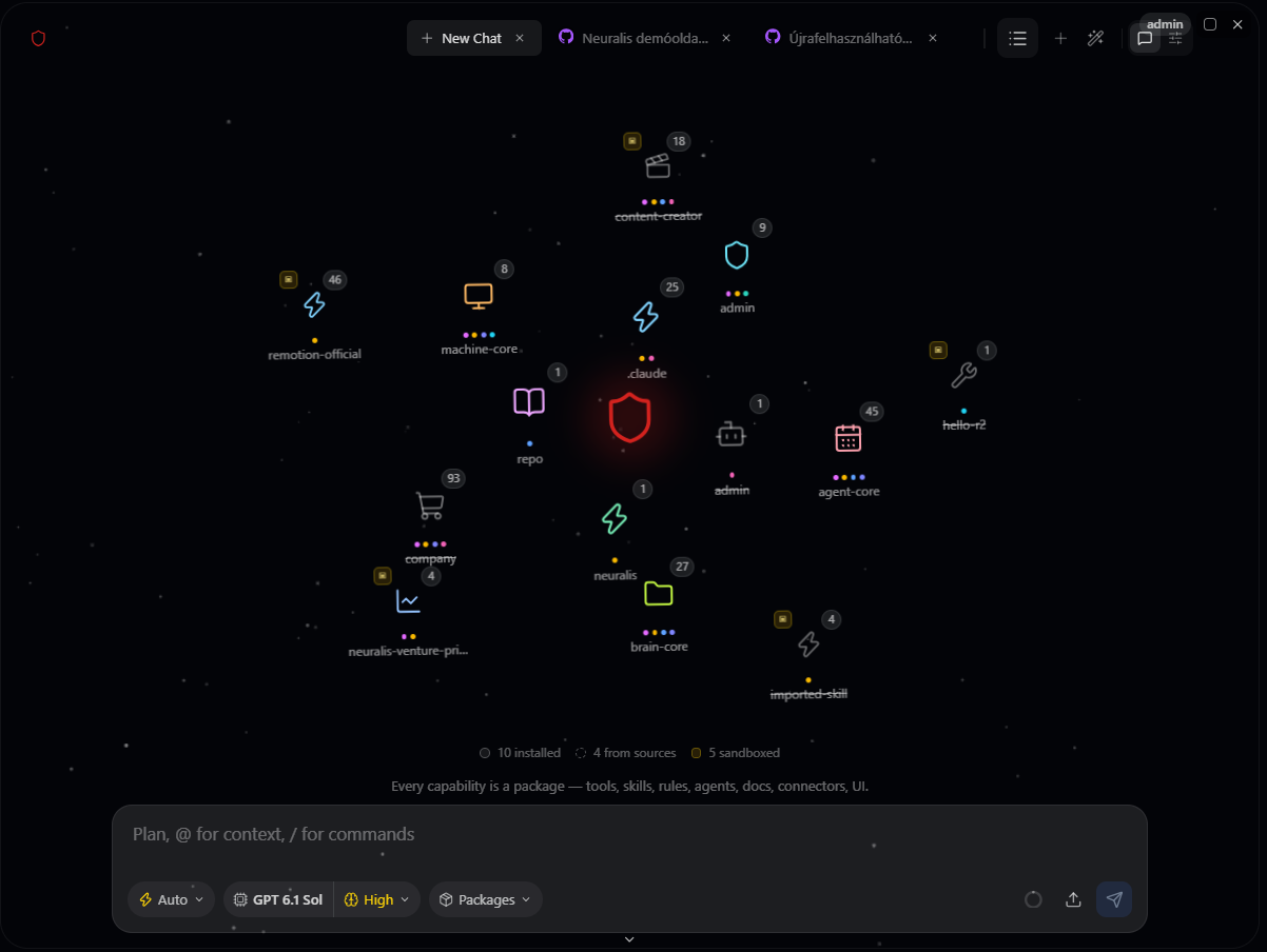 Neuralis Chat with an agent capability map and message composer.