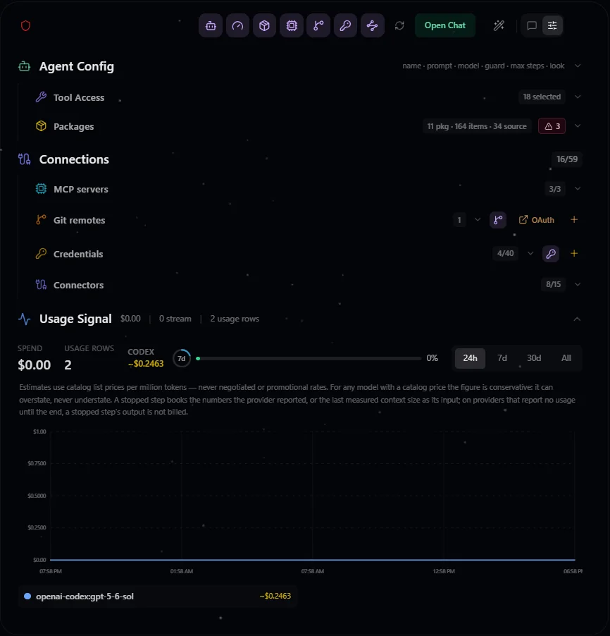 The complete Neuralis agent configuration app with package and tool preferences.